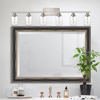 WINSHEN 6-Lights Bathroom Vanity Light Fixtures with Seeded Glass Lampshades, 45.3-Inches Length Modern Brushed Nickel Wall Light Fixture for Kitchen Bathroom Lighting