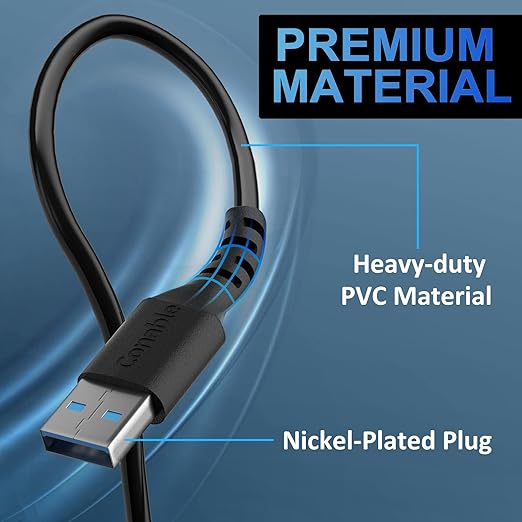 Short USB 3.0 Male to Male Cord, 2 ft Type A, 5Gbps Data Transfer for Hard Drive, Laptop, DVD Player, USB 3.0 Hub, Monitor, Camera, Set Top Box with 5 Cable Ties