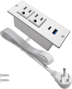 USB C Recessed Power Strip Fast Charge Desktop Power Station 2 Outlets 2 USB (PD20W & QC18W, Total 20W) Mountable Flat Plug Extension Cord Mount for Tabletop Sofa Cabinet Nightstand (USB C White)