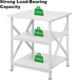 Ollieroo 3 Tier Printer Stand, Large Table with Wheels, Rolling Cart with Height Adjustable Middle Storage Shelf, 23.6 x 23.6 x 30.3 Inches Shelf for Home Office, White