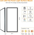 Mcacggo Black 2x4 FT LED Flat Panel Light Surface Mount 2 Pack, 0-10V Dimmable, 5000K-4000K-3000K & 30W-40W-50W Selectable, Flush Mount Ceiling Lights 24x48 inch, ETL Listed, 100-277V