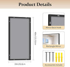 Black Bathroom Mirror for Wall, 20x40 Inch Rectangle Mirror with Metal Frame, Modern Vanity Mirrors for Bathroom Living Room, Entryway Hangs Horizontal or Vertical