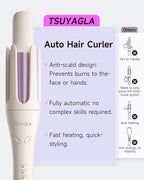 TSUYAGLA Automatic Hair Curler, 1 1/4 Inch Rotating Curling Iron with 3 Temp, 500 Million Ionic, 2-Way Rotation,10S Fast Heating, Anti-Scald, Anti-Tangle Rotating Curling Wand for Long Hair