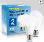 LQ BSDERA 2PK Full Spectrum Light Bulbs, 9W, 6000K Natural Light That Mimic Sunlight, Boosts Mood, Energy, Focus, A19, Sunlike Happy Light Bulbs with E26/27 Base for Most Lamps