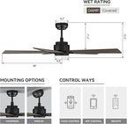 SMAAIR Smart Ceiling Fans with Lights and Remote, 60 Inch Low Profile Ceiling Fan with Dimmable LED Light, 10-Speed Reversible DC Motor Compatible with Alexa/Google Assistant/Siri (Walnut/Light Wood)