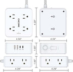 5Ft Flat Plug Braided Extension Cord - CHCORE Surge Protector Power Strip with 8 Outlets and 2 USB-C (PD 30W) Fast Charging Ports and 2 USB-A Ports for Home, Office, Dorm Room Essentials, ETL, White
