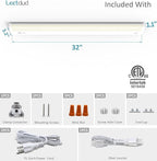Leetdud Under Cabinet Lighting Plug in or Hardwired Built-in Dimmer, 32 Inch 16W, 5CCT 2700/3000/3500/4000/5000K, Linkable Counter Lights for Kitchen, ETL Dimmable LED Light Fixture, White