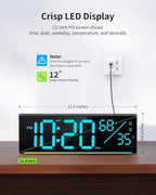 Digital Wall Clock, Large Display Digital Clock with 11 RGB Colors, Wall Clock with Night Light, Alarm Clock, Date, Week, Temp, DST for Living Room, Bedroom, Classroom Decor, Gift for Senior Mom Dad