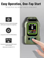 3-in-1 Portable Carbon Monoxide Detector.Visual Alarm for Camping,Travel,RV.More Than 300H Standby . Equipped With a Flashlight, Magnetic Back and Hook.Featuring CO, Temperature and Humidity Sensors