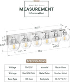 METWET Bathroom Light Fixtures, 6 Light Brushed Nickel Vanity Light, 38 Inch Modern Wall Sconces with Globe Clear Glass Shade, Vanity Lighting Fixtures Over Mirror, VL195-BN-6