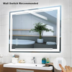 24''X32'' LED Bathroom Mirror with Lights, Built-in Bluetooth Speaker, Anti-Fog Dimmable 3 Lights Setting Backlit + Front Lit, Lighted Vanity Makeup Wall Mirrors, Shatter-Proof IP65 Waterproof