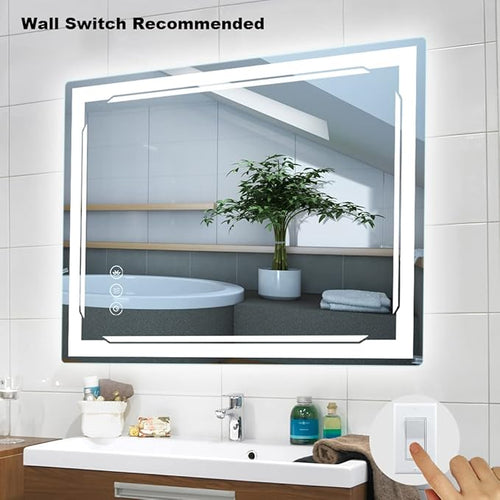 24''X32'' LED Bathroom Mirror with Lights, Built-in Bluetooth Speaker, Anti-Fog Dimmable 3 Lights Setting Backlit + Front Lit, Lighted Vanity Makeup Wall Mirrors, Shatter-Proof IP65 Waterproof
