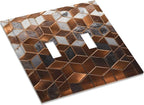 Bvtewkhz Brown Abstract Luxury Modern Geometric Cubic Marble 2 Gang Double Toggle Decorative Light Switch Covers Electrical Faceplate Switch Plates for Bathroom Kitchen Home