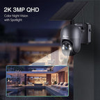 Ctronics 3MP Solar Security Camera Wireless Outdoor WiFi, PTZ Surveillacne Camera Battery-Powered for Home Security, 360° View, LED Light Color Night Vision, PIR Human Detection, 2-Way Audio (Grey)