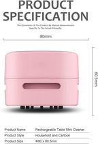 ODISTAR Desktop Vacuum Cleaner, Mini Table dust Sweeper Energy Saving,High Endurance up to 400 mins,360º Rotatable Design for Keyboard/Home/School/Office (Pink Charging)