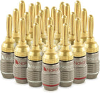 Nakamichi FanLock Excel Series 24k Gold Plated Banana Plugs 10 AWG - 18 AWG Gauge Size 4mm for Speakers Amplifier Hi-Fi Stereo Home Theatre Radio Audio Wire Cable Quick Connector, 24 Pcs (12-Pairs)