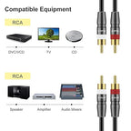 J&D RCA Cable, 2 RCA Male to Male Stereo Audio Cable, Gold-Plated Copper Shell, Heavy Duty, Compatible with Speaker, Amplifier, Subwoofer, 25 Feet