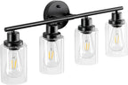 Guliaofo 4-Light Black Bathroom Light Fixtures, E26 Modern Vanity Lights for Bathroom with Clear Glass Shade, Wall Lamps for Mirror Hallway Kitchen Cabinet Living Room Sconces Lights