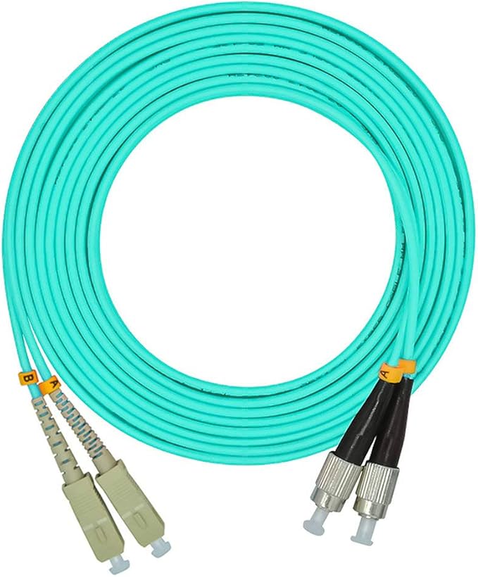 Jeirdus 15Meters 49ft SC to FC Duplex 50/125 10G OM3 Multi-Mode Fiber Optic Cable Jumper Optical Patch Cord SC-FC