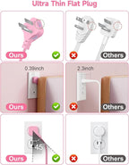 6 USB(3 USB C) Pink Power Strip- 5Ft Extension Cord with 6 USB Charging Station 24W/4.8A and 3 Outlets, Desk Accessories for Cruise Travel Pink Cute Kawaii College Dorm Desk Home Essentials