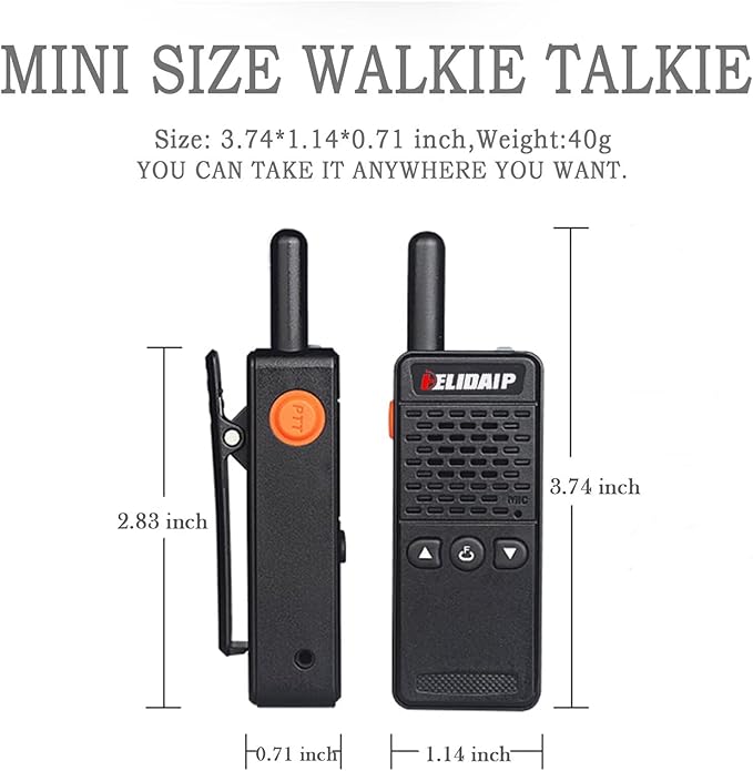 ELIDAIP T-M2 Ultra Mini Walkie Talkies,Rechargeable Two Way Radios Long Range,Portable Two Way Radios Small Walkie Talkies for Adults for Cruise Hiking Hunting Skiing Supermarket (Black&White,2 Pack)