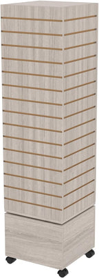 16" W * 16" D * 62" H - Slatwall Tower, Four Panel Slatwall Retail Fixture, Rotating Retail Display Rack (Gray Wood Grain)