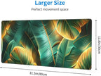 CANFLASHION Desk Pad,Office Desk Mat 31.5"×11.8" Large Gaming Mouse Pad,Durable Extended Computer Mouse Pad,Waterproof Thick Big Mouse Pads with Non-Slip Rubber Base Office Home Gold Green Palm Leaves