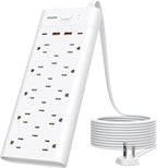 Power Strip Surge Protector Outlet Extender with 14 Outlets and 4 USB Ports (2 USB C), 10 Ft Extension Cord & Flat Plug, 1700 Joules, Wall Mount for Home, Office, Dorm, White