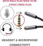 DUKABEL Long Headphone Splitter (4ft / 1.2m) Shielded 4-Pole TRRS 3.5 Y Splitter Cable 2-Way Female to Male Headphone Adapter Stereo Audio/Crystal-Nylon Braided / 24K Gold Plated / 99.99% 4N OFC