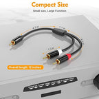 HOSONGIN RCA Y Splitter Cable, 1 Male to 2 Male Audio Cables (2 Pack), 12 Inch, 24K Gold-Plated, Cotton Braided, Shielded Subwoofer Cable for Amplifiers, TV, Home Theater, Hi-Fi Systems