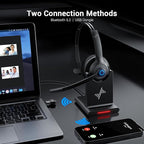 JIAMQISHI Bluetooth Headset - Wireless Headset with Noise Cancelling Microphone, V5.2 Computer Headphones with USB Dongle, Charging Base & Mic Mute for Work/Call Center/PC/Laptop/Online Class/Zoom