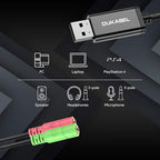 DuKabel USB to 3.5mm Jack TRS AUX Adapter for Built-in Chip Sound Card for Headset with Separate Plug TRS 3 Pole Microphones [Metal Housing & Durable Braided / 9.8inch]