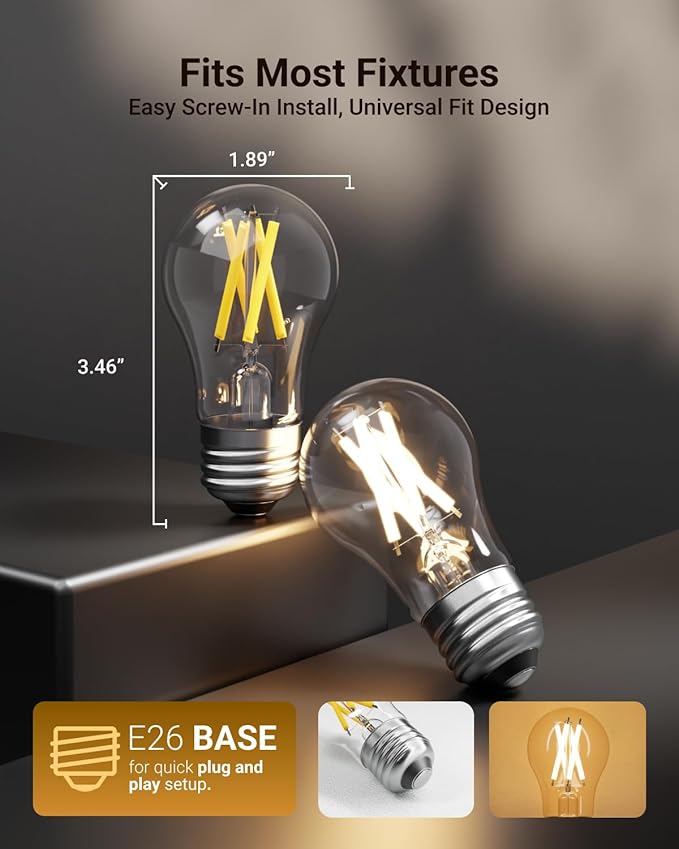 Sunco 40 Pack A15 Light Bulb LED, Edison Style Bulb, Dimmable Vintage Filament Lighting, 800 LM, 7W (60W Equivalent), 5000K Daylight, E26 Medium Base, Wet Rated UL.