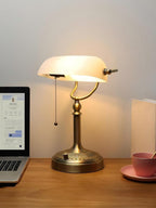 Newrays White Matted Glass Bankers Desk Lamp, Stepless Dimmable Table Lamp Plug in Fixture for Study, Home Office,Library, LED Bulb Included