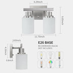 DIKAIDA Bathroom Light Fixtures Over Mirror, 2-Light Modern Nickel Vanity Lights with White Glass Shade, Bathroom Wall Lamp Sconces for Mirror Bedroom, Living Room Hallway Small Space