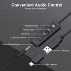 MAIRDI USB Headset with Microphone, 7.1 Surround Sound, USB-A/Type C/3.5mm 3-in-1 Wired Headset with Mic Noise Cancelling & Mute, Computer Headphone for Laptop Home Work Office CallCenter Teams Zoom