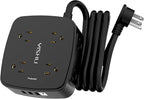 6 Ft Surge Protector Power Strip - 8 Widely Outlets with 4 USB Ports, 3 Side Outlet Extender with 6 Feet Extension Cord, Flat Plug, Wall Mount, Desk USB Charging Station, ETL,Black