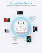 1 Pack Multi Plug Outlet Splitter with USB, Surge Protector Outlet Extender with 3 Wall Outlets 4 USB Wall Charger(2 USB C), 490 Joules, ETL Listed, Small Outlet Adapter Plug Extender for Travel,White