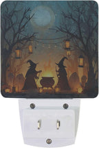 Pigsaly Led Night Light Halloween Witches Cauldron Tombstones Bare Trees Night Light Plug in Wall Lamp Smart Dusk to Dawn Sensor Nightlight Led Lamp Energy Saving Lights Gift for Kids Room Bedroom Ba