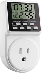 Techbee Digital Infinite Repeat Cycle Intermittent Timer Plug for Electrical Outlet, 24 Hour Programmable Indoor Timed Power Switch with Countdown Delay On and Off (120V, 15A), 1 pack
