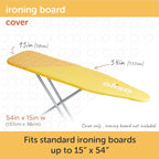 oliso Ironing Board Cover – 100% Cotton with Professional Felt Pad, Fits Standard 54" x 15" Boards – Secure Fit with Wide Elastic Edge & Adjustable Straps – Yellow