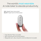 Plaud NotePin S AI Voice Recorder, Wearable AI Notetaker, AI Transcribe & Summarize, Support 112 Languages, 64GB Memory, Audio Recorder for Meetings Interviews with 4 Accessories, Silver