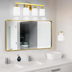 DIKAIDA 4-Light Gold Vanity Light, Modern Gold Bathroom Light Fixtures Over Mirror with Milky White Glass Shade, Bath Wall Mount Lights Wall Lamp for Mirror Bedroom, Living Room Hallway Kitchen