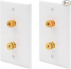 VCE UL-Listed Speaker Wall Plate Gold-Plated, 2-Port Keystone Wall Plate with Banana Jack Binding Post Keystone Jack Insert for Speakers, 2 Pack