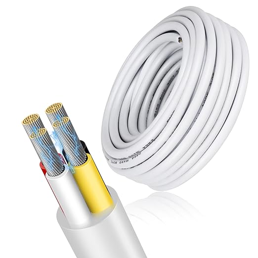 18 Gauge 4 Conductor Electrical Wire, 16.4FT Low Voltage 18/4 Tinned Copper Stranded 4 Wire Cable, 18 AWG White Flexible Extension Power Cord for Sprinkler, Thermostat, Speaker, Irrigation, Automotive