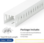 ZhiYo 99in(6X L16.5in) Server Rack Cable Management Raceway, H1.4in x W1.6in Cable Raceway Kit, Electrically Safe PVC Open Slot Wire Raceway for Under Desk/Computer/Network Cords, White