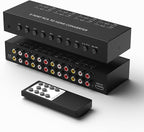 RuiPuo 8Port AV to HDMI Converter Adapter Support 16:9/4:3 Switch for Wii/N64/PS1/PS2/PS3/VHS/VCR/DVD Players etc (8Port RCA in to 1 HDMI Converter with IR Remote)
