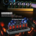 Adventurers IPS Nixie Tube Clock, Creative Electronic DIY Nixie Tube Clock Simulation with 6-Bit IPS LCD Screen,12/24 Hours, RGB Backlit Desktop Decoration,Gifts for Decorating Rooms and Desks