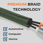 Holed 1/2 inch Split Braided Cable Management Sleeve for USB Cable Power Cord Audio Video Cable, High-Temperature Automotive Harness Wire Loom Cord Protector from Cat Dog Chewing (Green, 10FT)