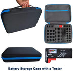 YAWEWYA Battery Organizer Storage Case with Tester:Battery Holder Box Garage Organizer Battery Vault Daddy Box with Zipper Mesh Pocket Fit for 18650 Batteries AA AAA C D 9V etc
